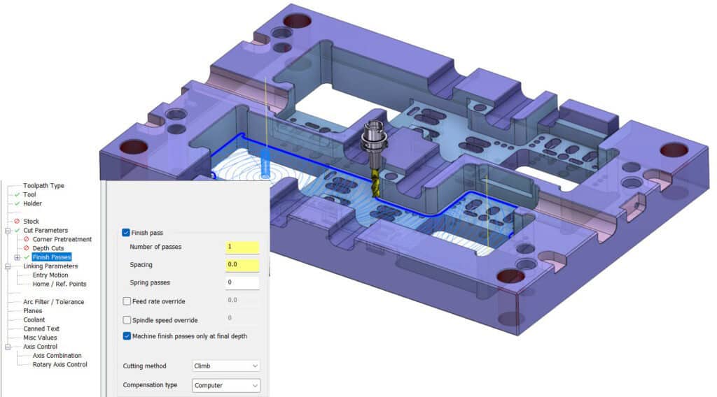 Finish Passes สำหรับ 2D Dynamic Mill และ Area Mill