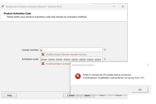 ตัวอย่าง Mastercam Error 101 CodeMeter License Server Not Found