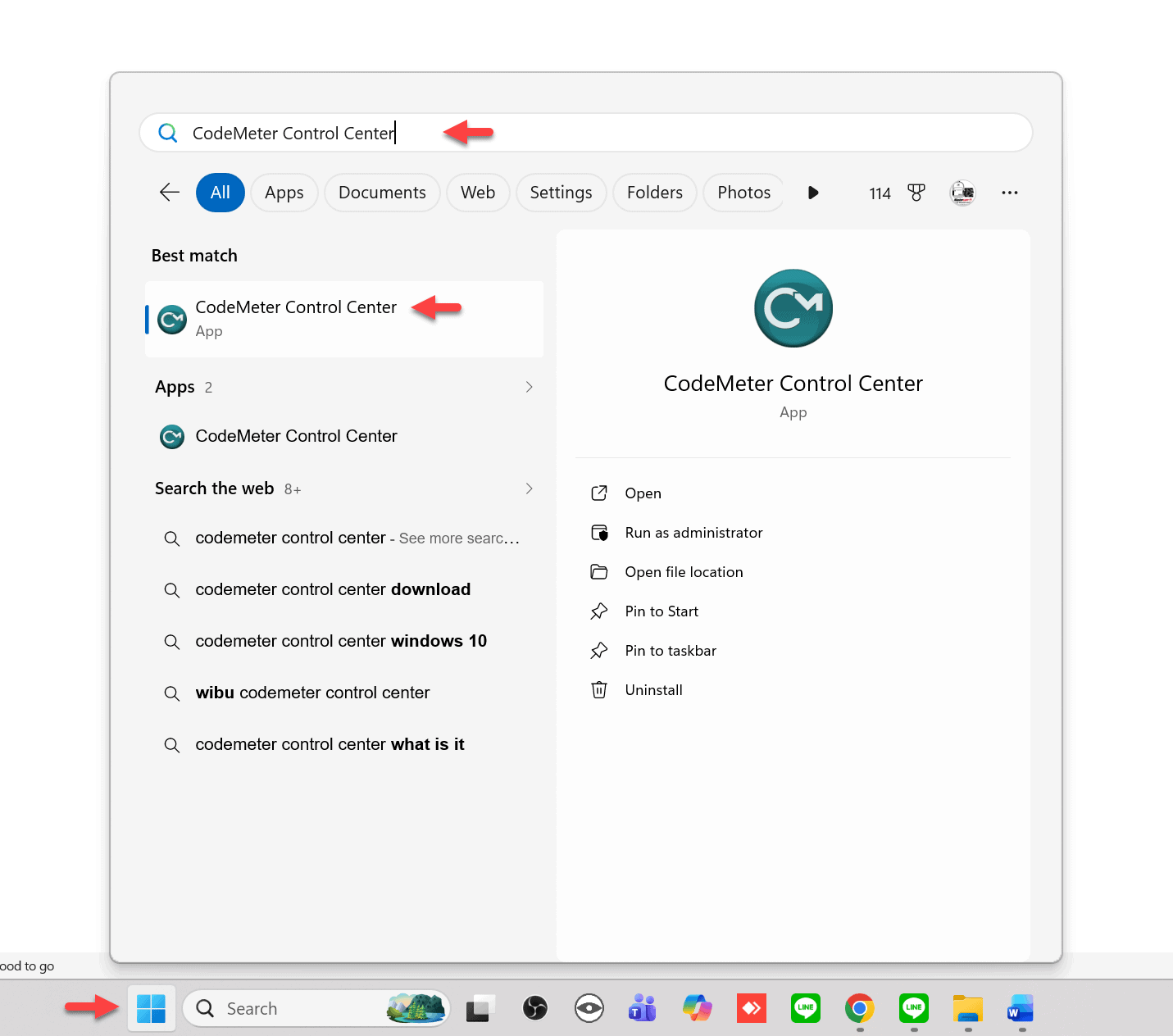 ตรวจสอบ CodeMeter Service ใน CodeMeter Control Center