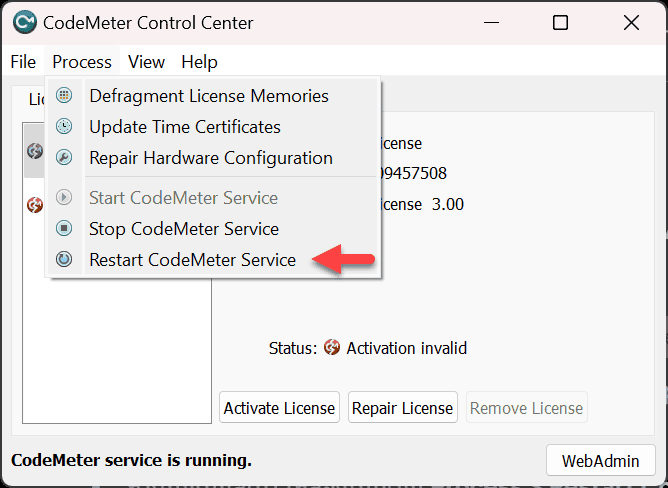 Restart CodeMeter Service เพื่อแก้ Mastercam Error 101