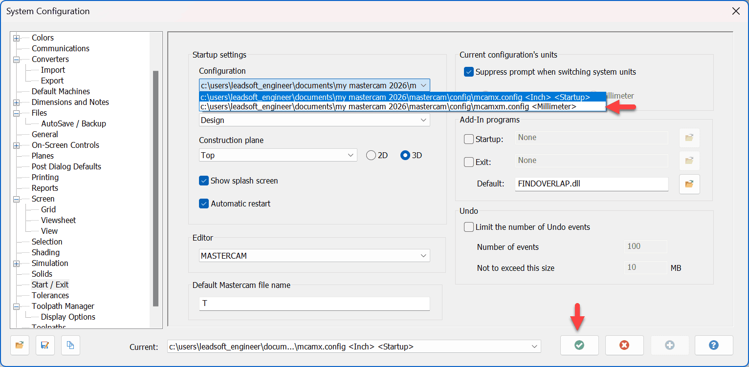 ขั้นตอนที่ 3 เปลี่ยน Configuration Units จาก Inch เป็น Metric