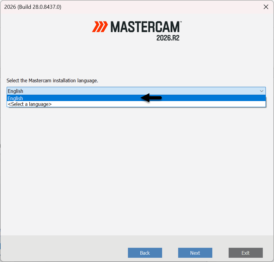 Step 3 เลือกภาษาในการติดตั้ง Mastercam 2026