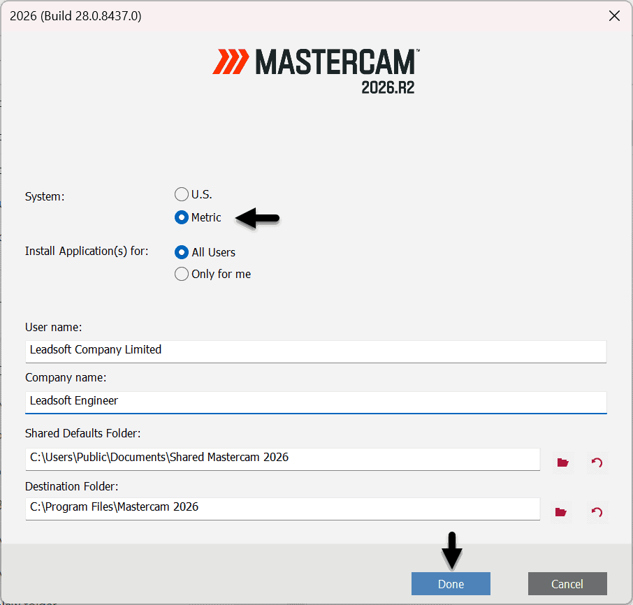 Step 5 เลือกหน่วย Metric ใน Mastercam 2026
