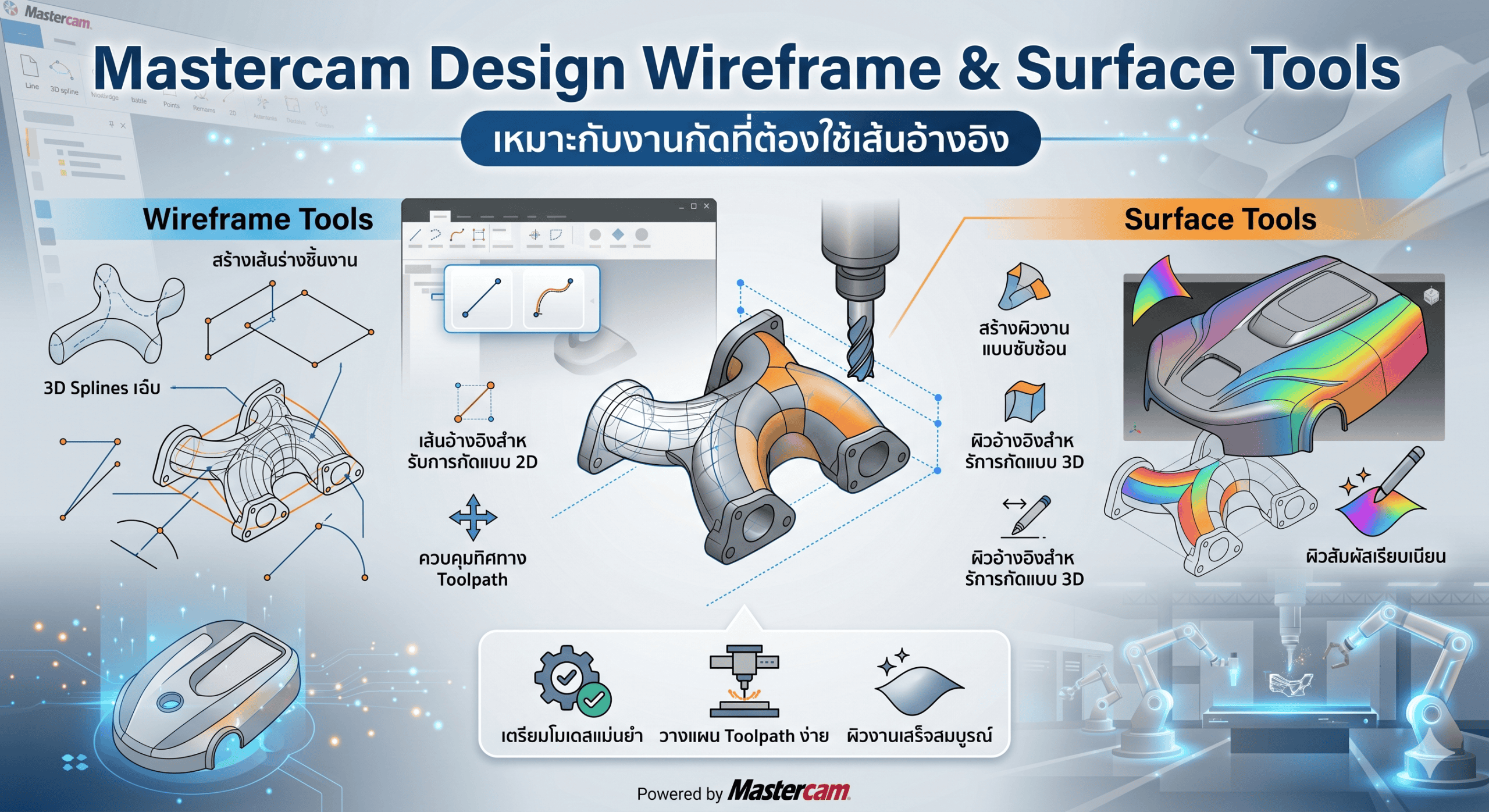 Wireframe และ Surface Tools ใน Mastercam Design