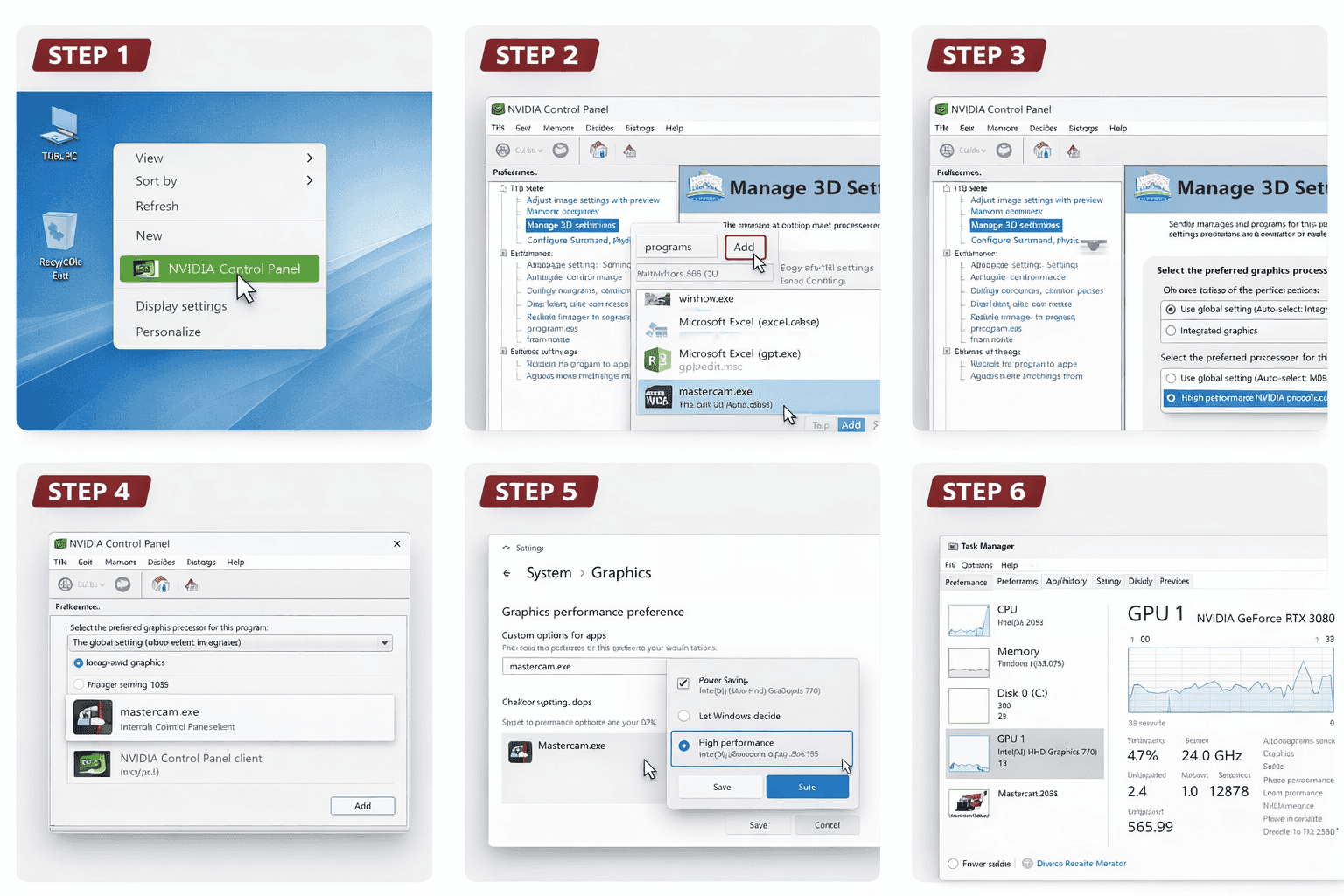 NVIDIA dedicated graphics settings for Mastercam