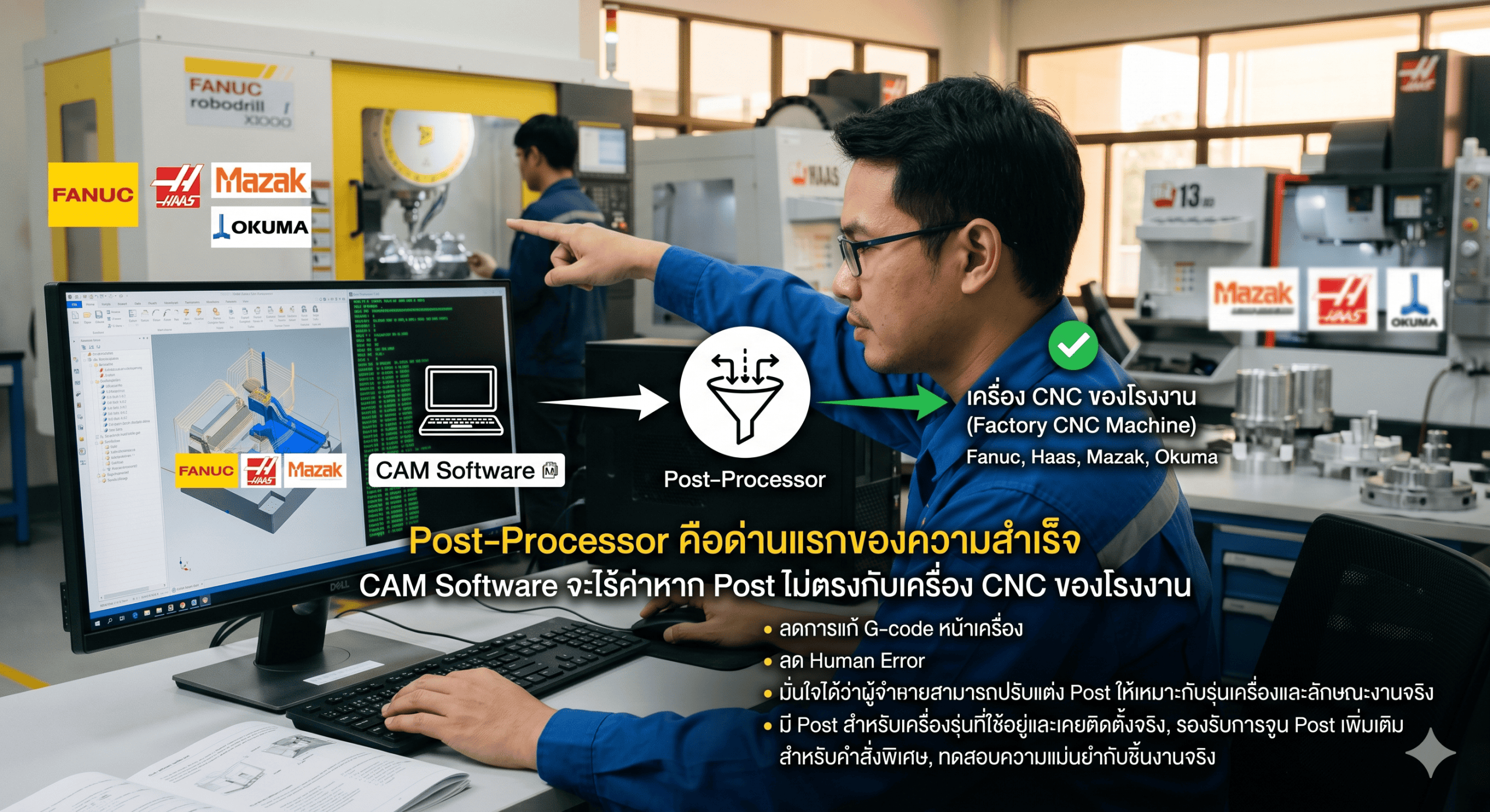 ตรวจสอบความเข้ากันได้กับเครื่องจักร CNC และ Post Processor