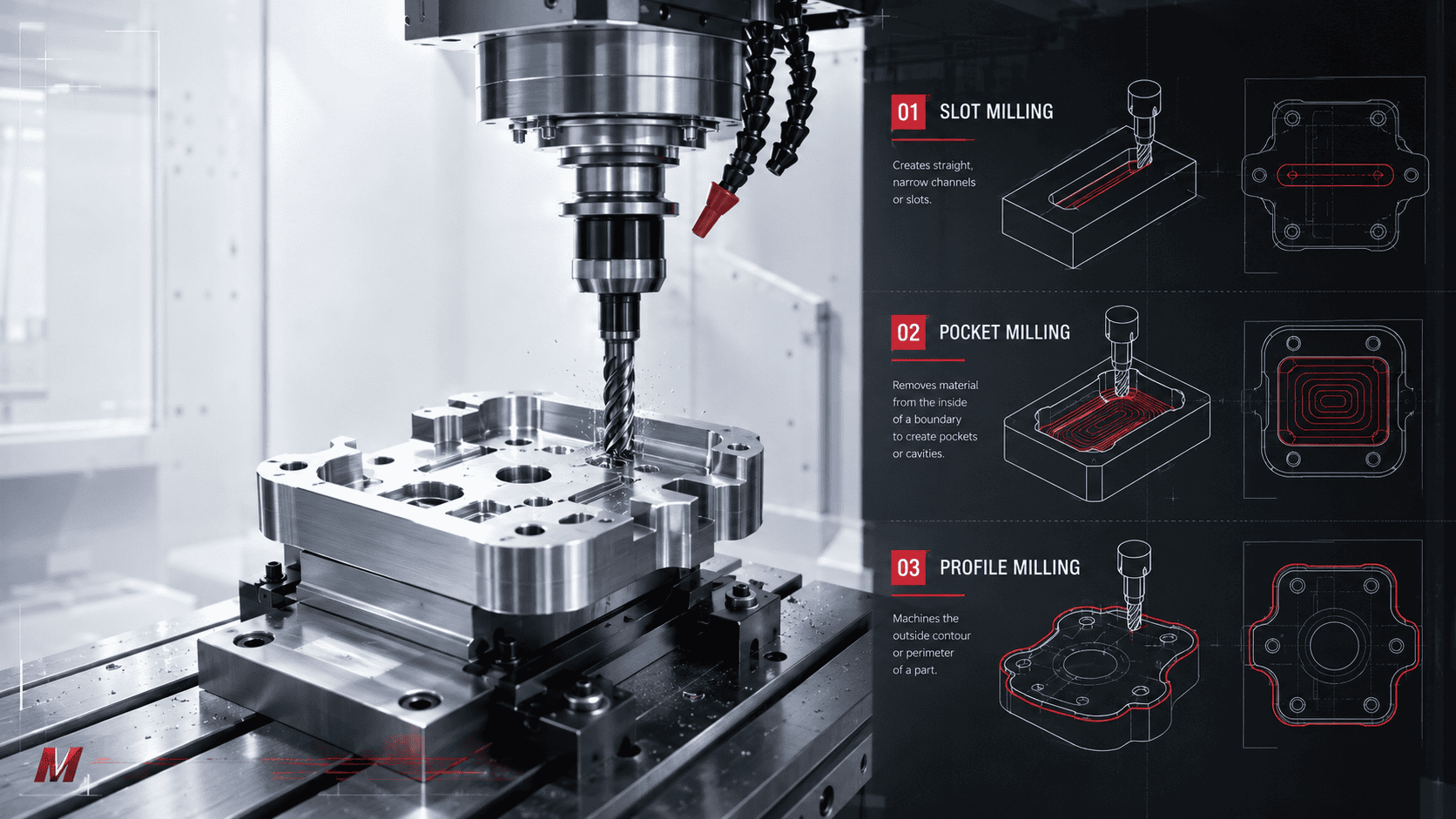 Slot Milling Pocket Milling และ Profile Milling ต่างกันอย่างไร Slot Milling Pocket Milling และ Profile Milling ในงาน CNC Milling พร้อมภาพเครื่อง CNC และ Toolpath