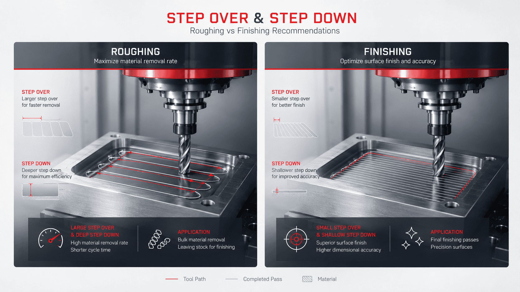 Step Over Step Down Roughing vs Finishing CNC Milling คำแนะนำการตั้งค่า Step Over และ Step Down สำหรับงาน Roughing และ Finishing ใน CNC Milling
